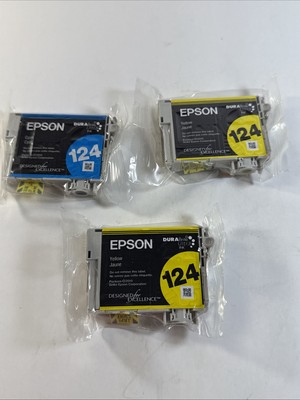 Epson 124 Lot Of 3 New Sealed 1 Cyan 2 Yellow Expired 2010