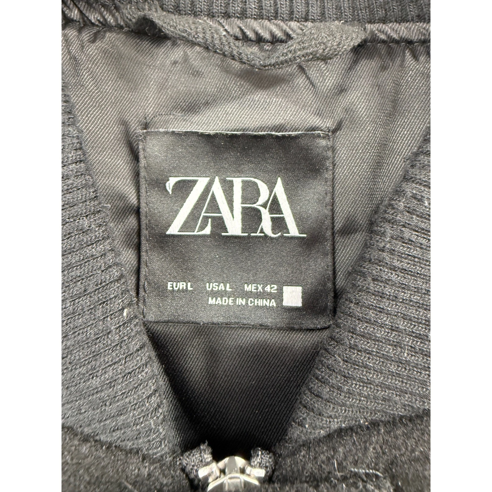 Zara Bomber Jacket Men Large Black Textured Full Zip Snap Closure Outerwear - product detail image 3
