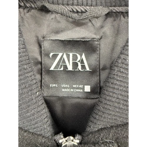 Zara Bomber Jacket Men Large Black Textured Full Zip Snap Closure Outerwear image 3
