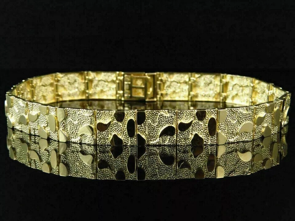 Pulsera para hombre en acabado de oro amarillo sólido de 14k estilo pepita eslabón diseñador Foto 3 de 4