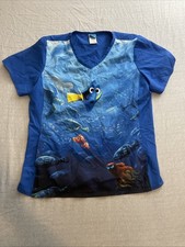 Disney Pixar Large Scrub Top Finding Nemo Kangaroo Pockets Stretch Panels