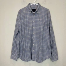 Scott Barber Shirt Men's XL Button Down Long Sleeve Check Blue Cotton Pocket