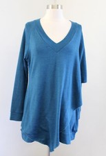 Soft Surroundings Madison Teal Blue Asymmetrical Cape Tunic Sweater Size S