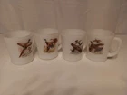 4 Vintage Milk Glass Game Bird FIRE KING D Handle Coffee Cup Mugs Glasses