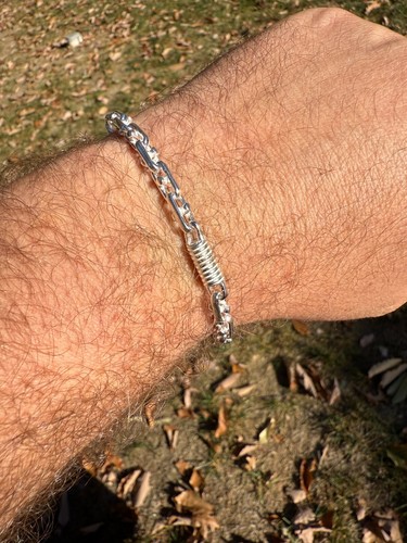 Real 925 Sterling Silver Handmade 5mm Spring Barrel Bullet Rolo Bracelet 7-9" - Picture 14 of 19