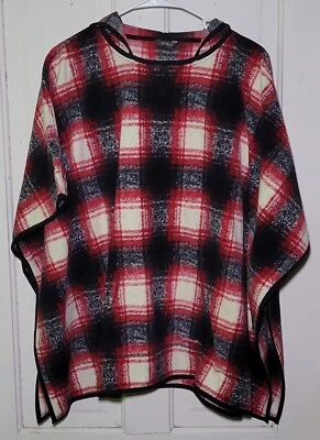 Eddie Bauer Womens Red Black White Checkered Flannel Hooded Poncho Size M / L - Image 1 of 4