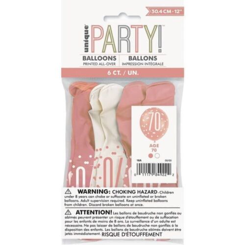 Rose Gold White 70th Birthday Latex Balloons 30cm (12") 6pk Party Supplies - Picture 2 of 2