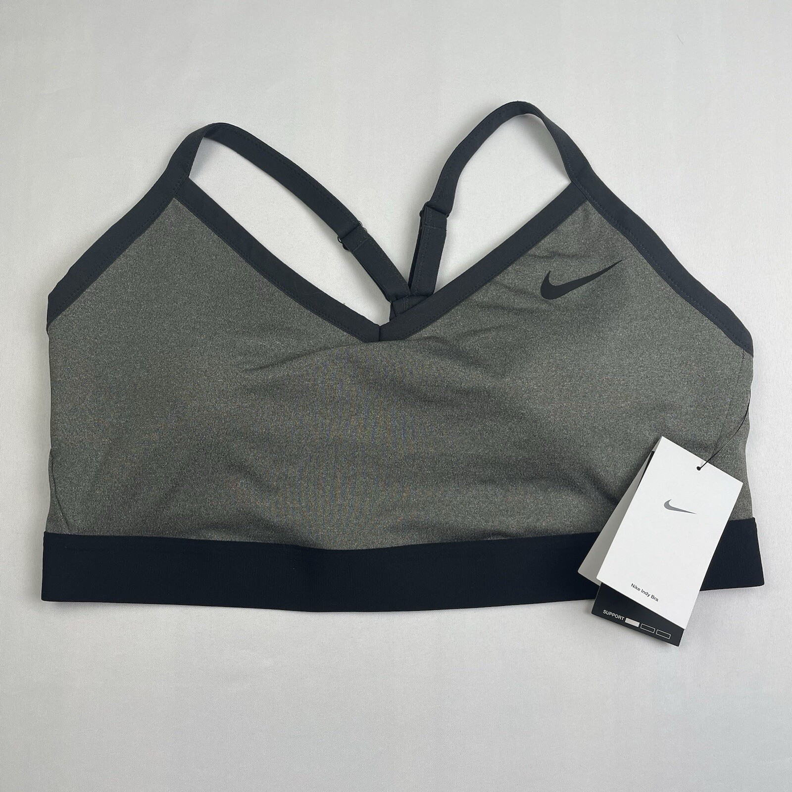 NWT Nike Dri-Fit Sports Bra Womens 1X Indy Training Gray Black Racerback Vented