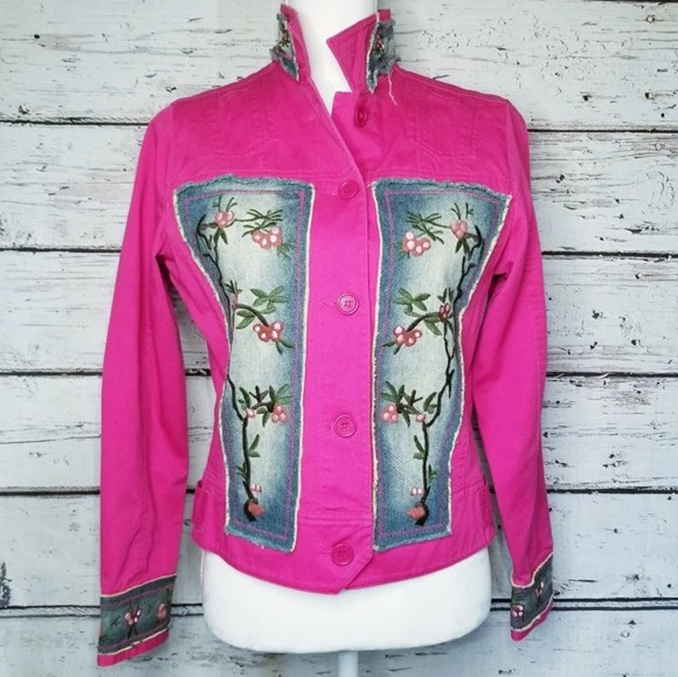 Chaqueta de mezclilla rosa vintage Diane Von Furstenberg para pájaros RARA Foto 2 de 4