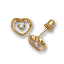 14k Yellow Gold Heart Shape With CZ Baby Screw Back Stud Earrings