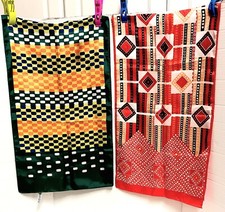 Vtge Geometric Orange Green Multicolored Acetate 2 Scarfs Japan 44 X 13"