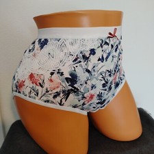 Lane Bryant Cacique Cotton High Leg Brief Panties Panty 18/20 White Blue Floral
