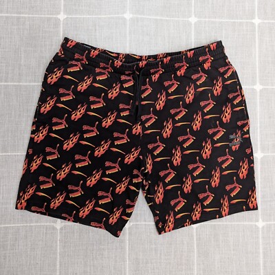 Puma Jersey Sweat Short Mens XL Black Red Flames All Over Print Essential Casual