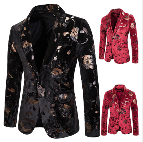 New Men Prom Party Business Suit Stage One Button Roses Coat Jacket...