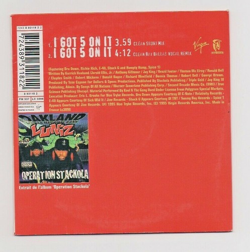 CD AUDIO MUSIQUE / LUNIZ "I GOT 5 ON IT" 2T CD SINGLE 1995 CARDSLEEVE HIP HOP - Picture 2 of 2