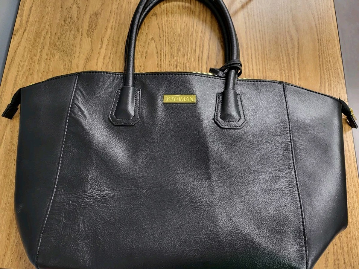 Leather Luggage Joy And Iman Leather Tote New JOY IMAN Black Split