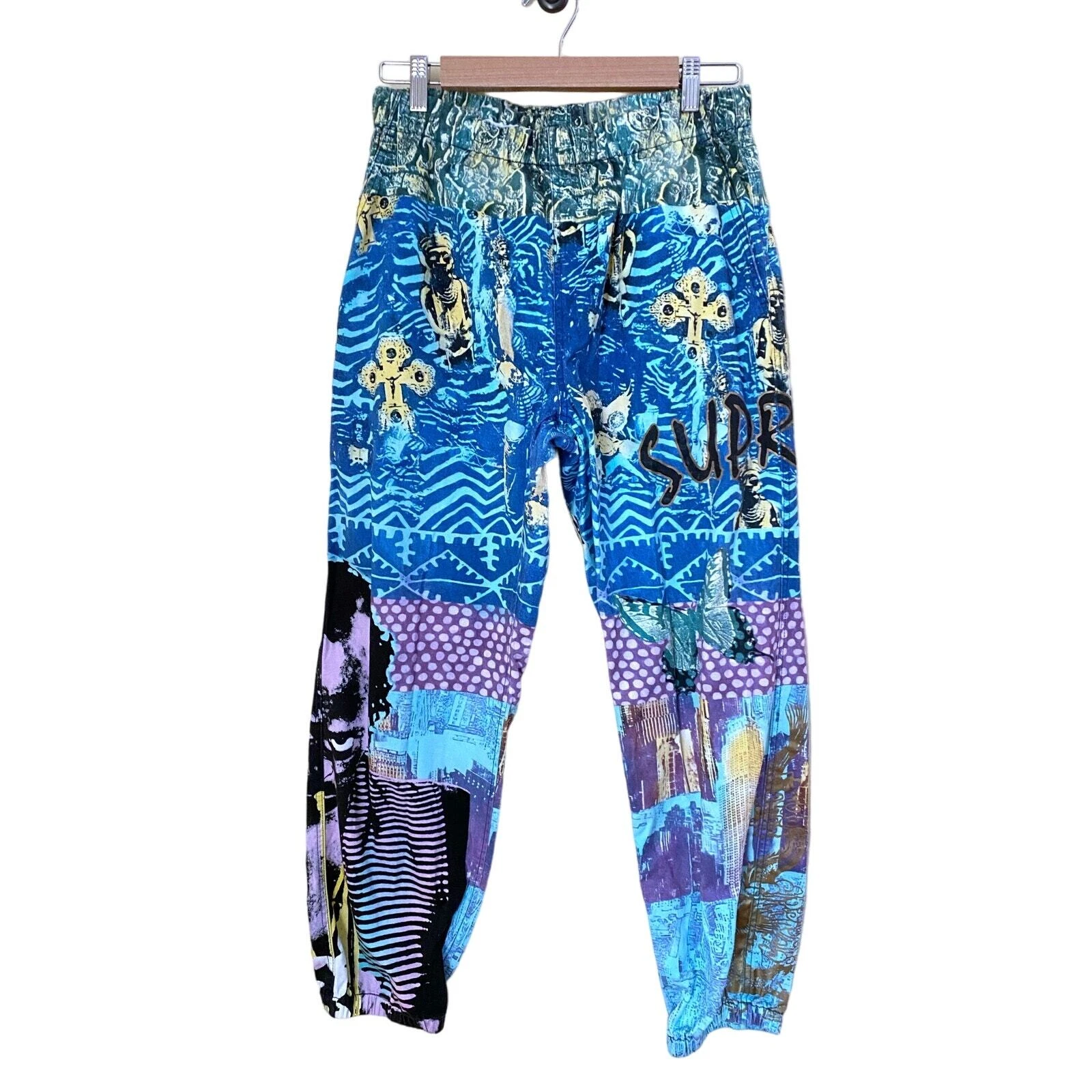 Pantalon de jogging Supreme taille élastique imprimé partout coton bleu homme taille S