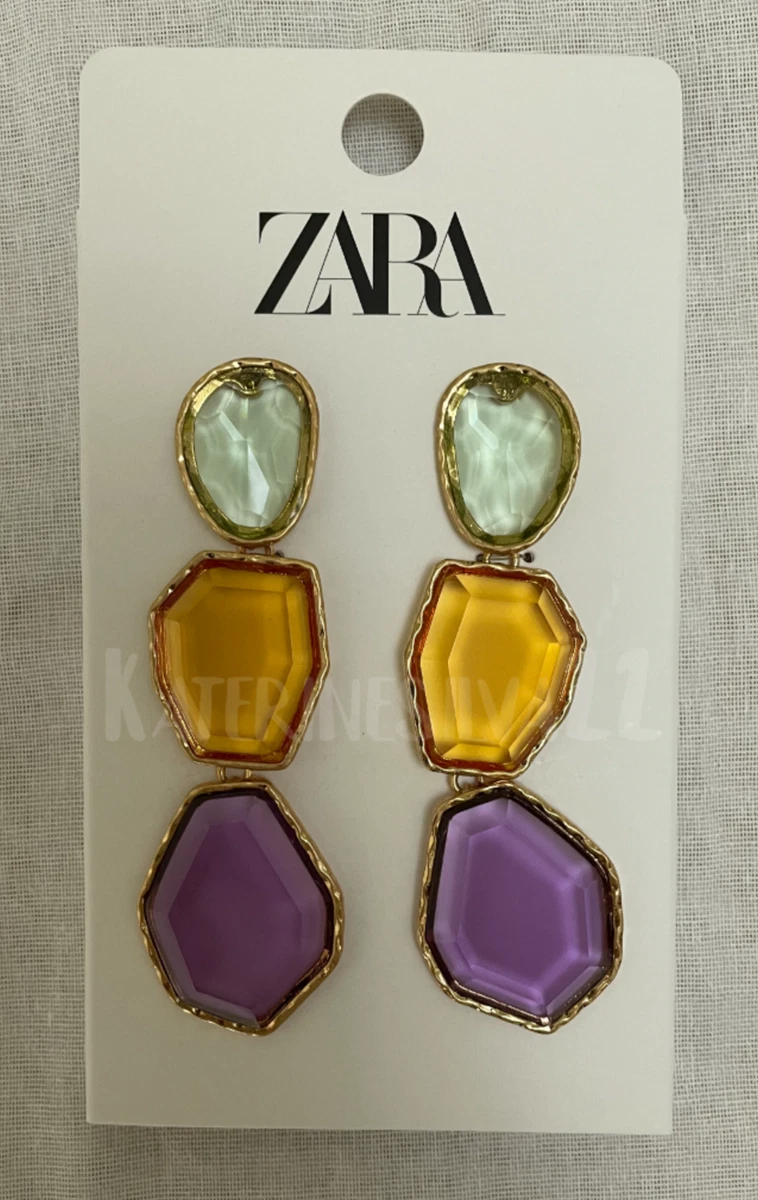ZARA NEW WOMAN SS23 GOLDEN MULTICOLOURED RESIN EARRINGS REF 4548 226 SALE