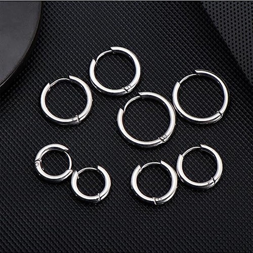 Genuine Stainless Steel Simple Hinged Hoop Sleeper Circle Ring Earrings Gifts UK - Picture 8 of 16