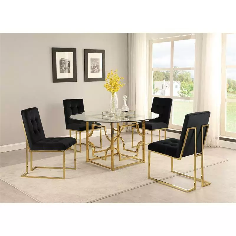 Modern Velvet Fabric Dining Chair in Black/Gold (Set of 2)