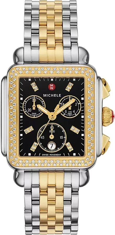 Michele Deco Two-Tone Diamonds Black Dial Quartz Womens Watch MWW06A000808