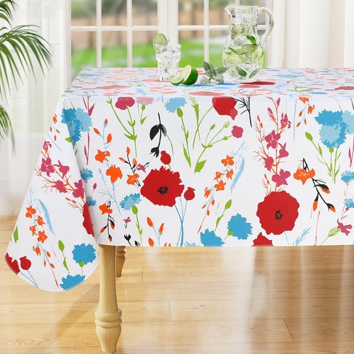 Rectangle Waterproof Vinyl Table Cloth Wipeable Tablecloth with Flannel Backi...