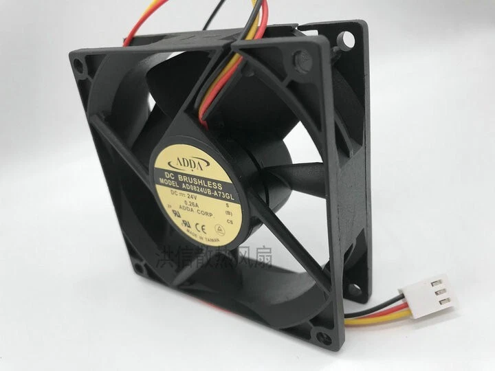 ADDA AD0824UB-A73GL 80*80*25MM 8025 DC24V 80mm 3-wire dedicated cooling fan 3pin - Image 2 of 3