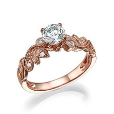 3ct Simulated Diamond Floral Leaf Solitaire with Accent Ring Rose Gold Plated