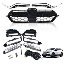 Front Bumper Grille & Chrome Trim Strip & Foglights Assembly For 2020 2021 CR-V