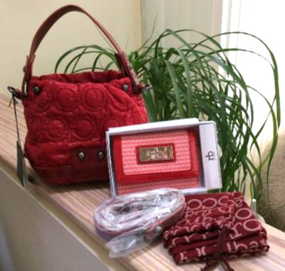 RoccoBarocco Top Handle Red 'Pillow' Embossed Bag and Wallet - NEW WITH TAGS!