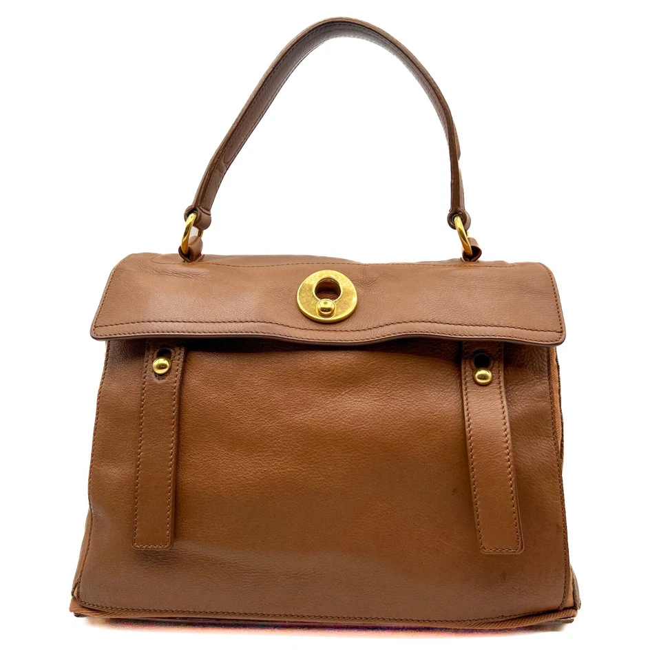 Auténtico bolso de mano de cuero Saint Laurent Muse con puntera logotipo marrón Foto 3 de 4