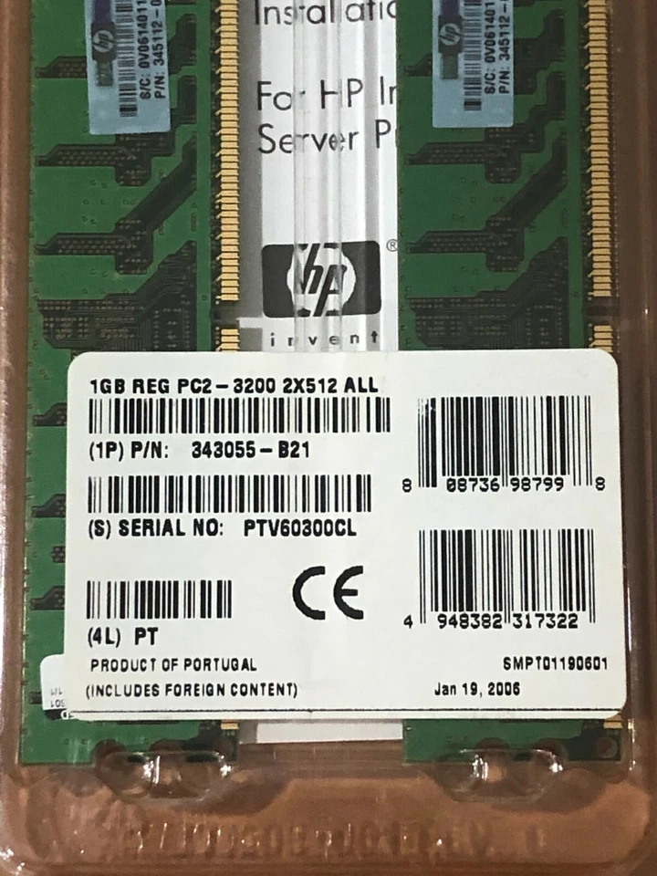 HP 343055-B21 345112-051 HYS72T64000HR-5-A 1GB (2X 512MB) PC2-3200 Memory RAM - Image 2 of 4