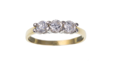 Yellow Gold Trilogy Engagement Ring Three Stone Full Hallmark
