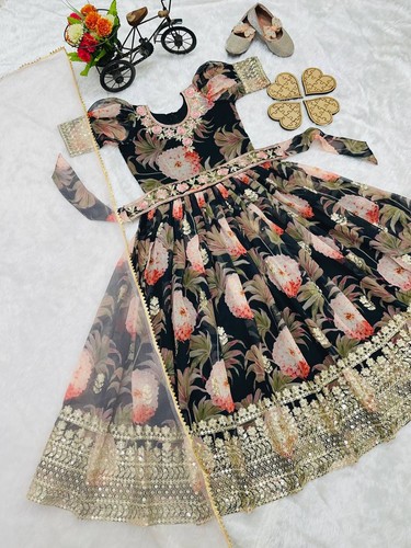 Floral Kids Gown Partywear Dress for girl Toddler Indian Ethnic Dress for kids - Picture 8 of 13