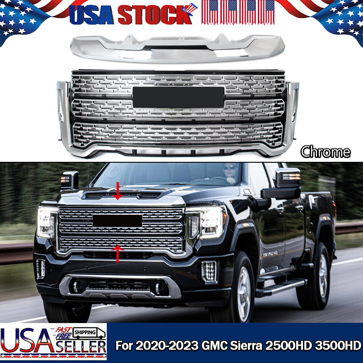 For GMC Sierra 2500 HD/3500 HD 2020-2023 Front Bumper Grille Hood Bulge Molding