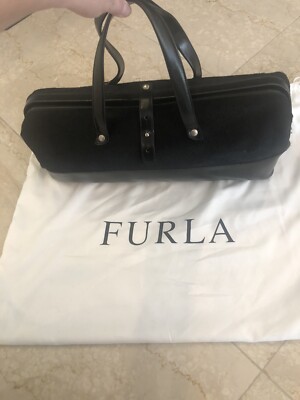 Furla Black Leather & Pony Hair-Fur Bag | eBay
