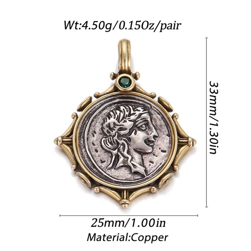 Antique Gold Bronze Portrait Knight Angel Goddess Coin Medallion Charm Pendant - Picture 37 of 65