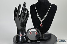 Stunning Red Teardrop Crystal Jewelry Set Necklace, Bracelet Earrings