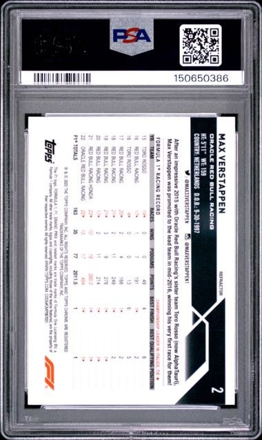 Max Verstappen 2023 Topps Chrome F1 REFRACTOR #2 PSA 10 GEM MT view 2
