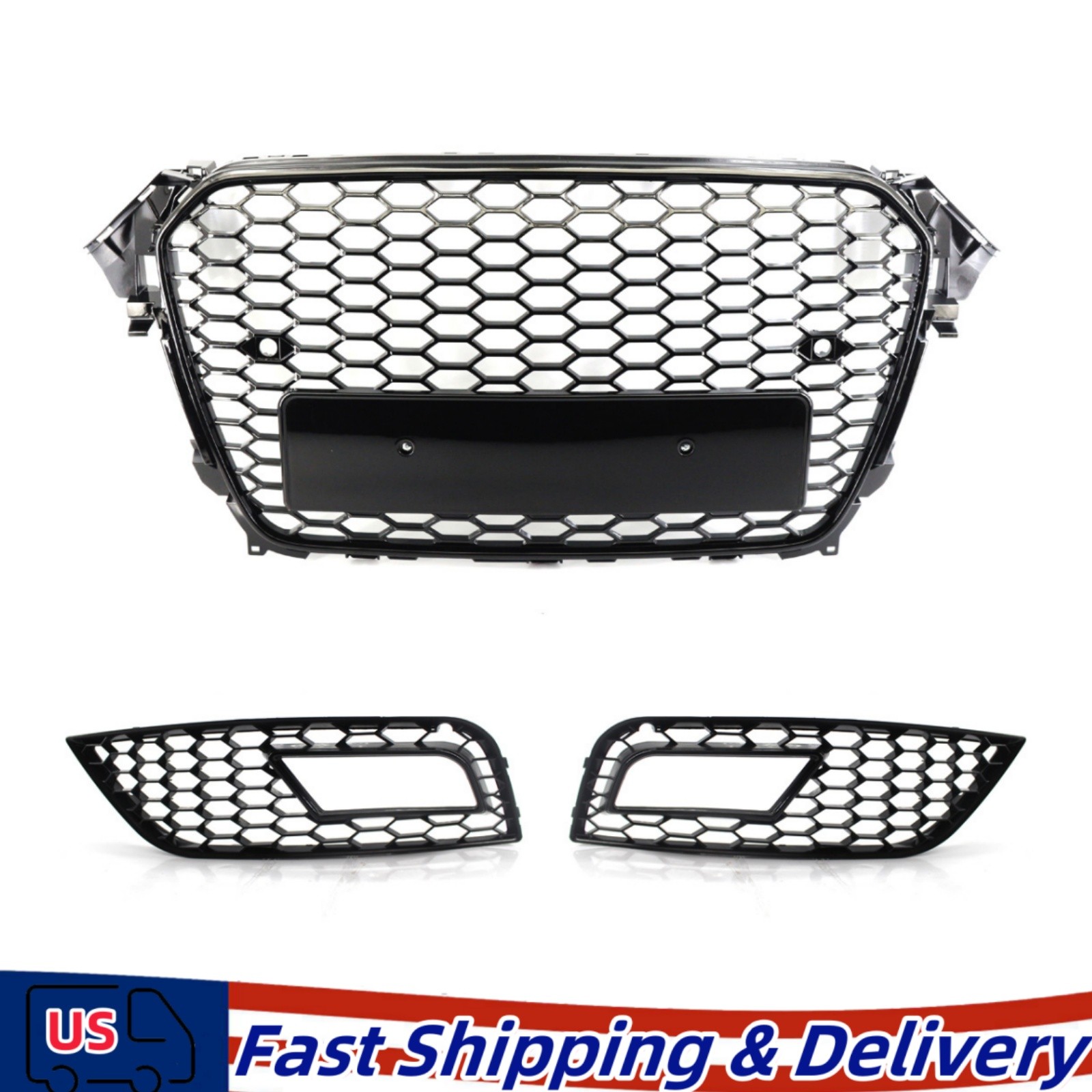 For 2013-16 Audi A4 B8.5 Honeycomb RS4 Style Front Grill Fog Light Grille Covers