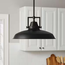 Wilhelm 16 in. 1-Light Black Industrial Farmhouse Pendant Light Fixture (OB)