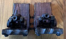 Vintage Cannon Bookends Pair Carved Wood Military History Man Cave Decor