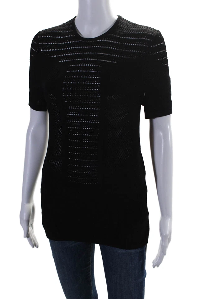 Suéter Torn by Ronny Kobo Mujer Tejido Cuello Redondo Mangas Cortas Negro Talla Pequeña Foto 2 de 4