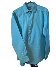 BCBG Attitude Men's Teal Long Sleeved Modern Fit Dress Shirt Cotton Large