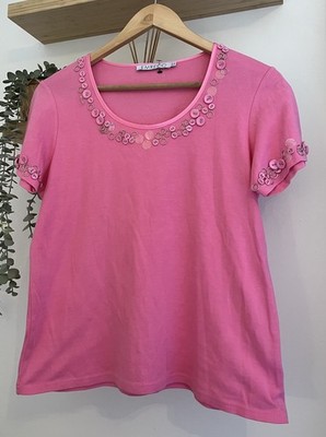 Ladies Tshirt Size 12 Pink Short Sleeved 100%cotton Emreco