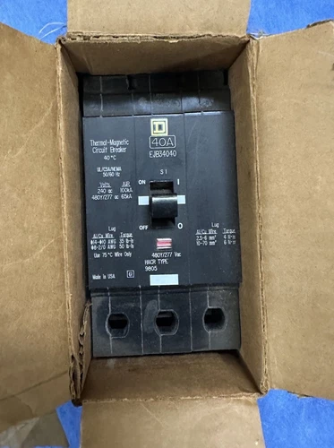 Square D EJB34040 40 Amp 480/277 Vac 3 Pole 65kA Circuit Breaker (New Old Stock)