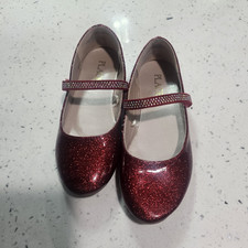 PLACE Girls Red Glitter Mary Jane Flats Rhinestone Strap Round Toe US 13