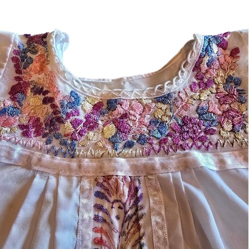 Vtg Mexican Hand Embroidered Baby Top Oaxacan San Antonino Muñequita Silk 18M - Picture 3 of 6