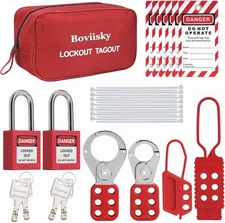 Lockout Tagout Kit with Red Safety Padlocks, Hasps Set, Loto Small 
