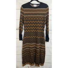 YAL New York Signature Rust Geometric Jacquard Knit Midi Sweater Dress M Aztec